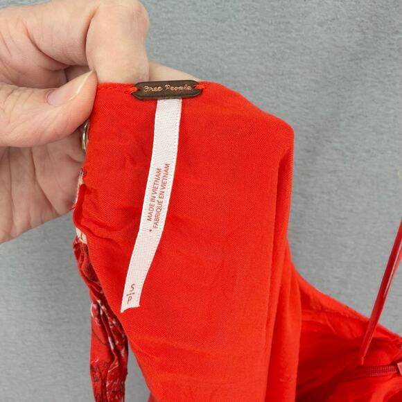 Free People All Mine Red Linen Blend One Shoulder Floral Flowy Boho Mini Dress - Picture 10 of 12